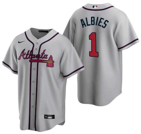 Men's Atlanta Braves #1 Ozzie Albies Grey Cool Base Stitched Jersey